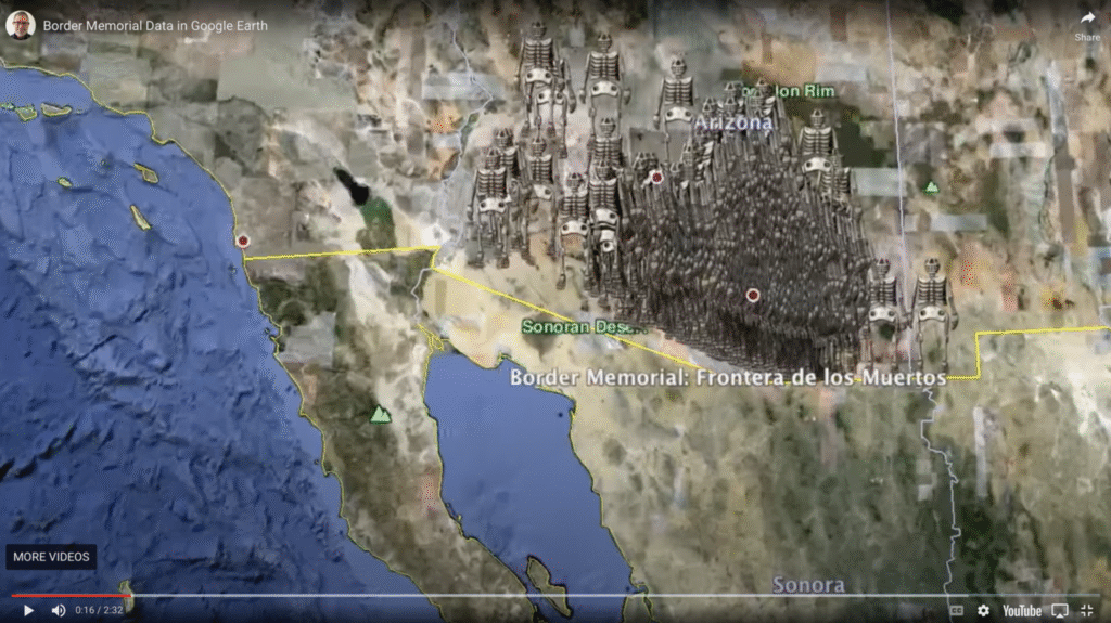 Screenshot of birds’ eye view and retrieved from the Border Memorial Data in Google Earth, John Craig Freeman, 2012.